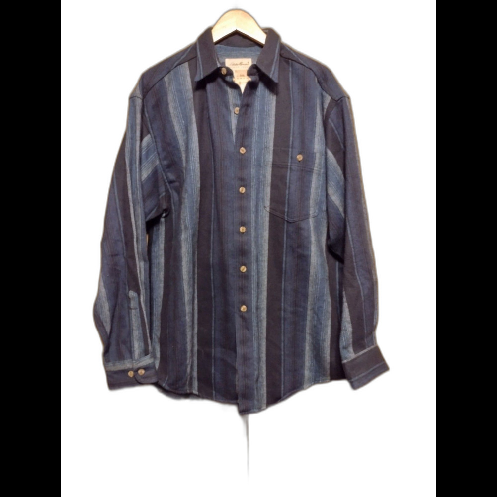 Eddie Bauer heavy men's Brawny flannel Navy striped Large